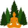 Logo, woman meditates in an old-growth rainforest.